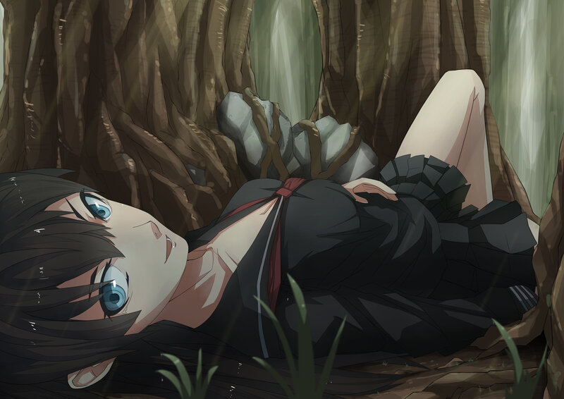 Anime Girl Lying Down — Black, Calm