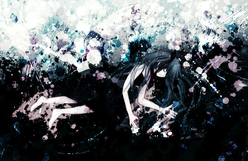Anime Girl Lying Down — Black, Dramatic, Digital Art