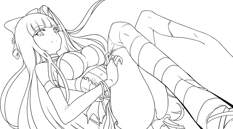 Anime Girl Lying Down — Black, Relaxed, Manga, Long Hair