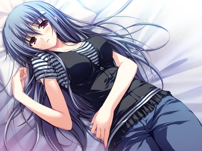Anime Girl Lying Down — Blue, Calm, Bed