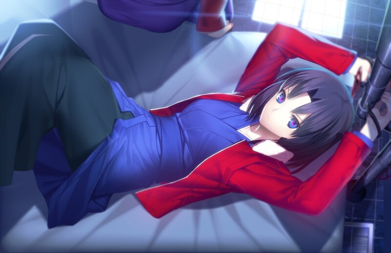 Anime Girl Lying Down — Blue, Calm, Digital Art, Bed