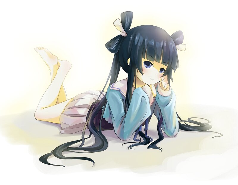 Anime Girl Lying Down — Blue, Calm, Digital Art