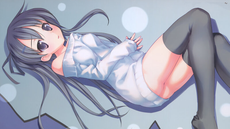 Anime Girl Lying Down — Blue, Calm, Long Hair, White Shirt