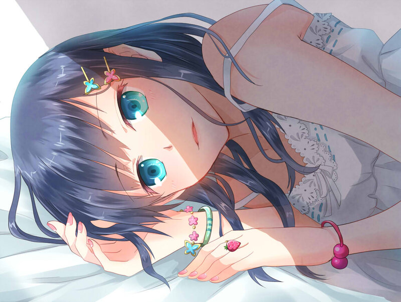 Anime Girl Lying Down — Blue, Calm, Morning