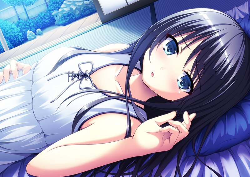 Anime Girl Lying Down — Blue, Calm, Night, Bed, Window