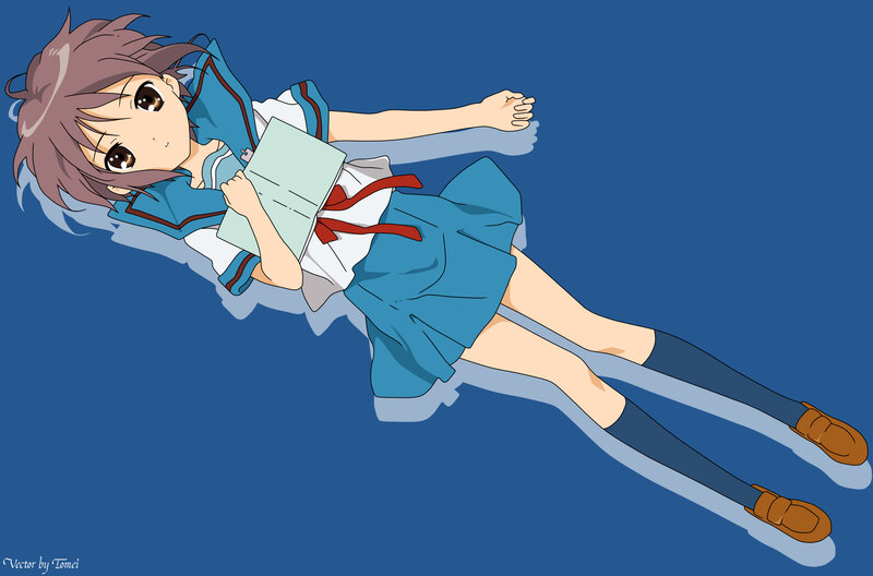 Anime Girl Lying Down — Blue, Calm, School Uniform, Book