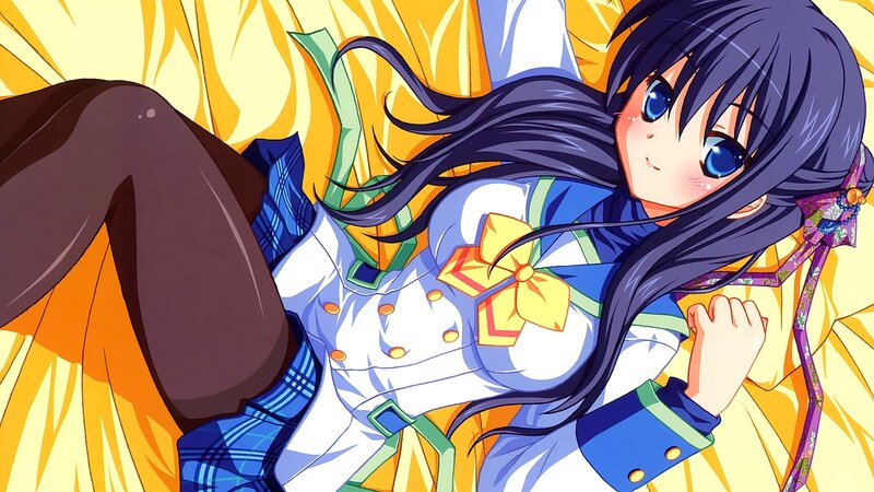Anime Girl Lying Down — Blue, Calm, School Uniform, Long Hair
