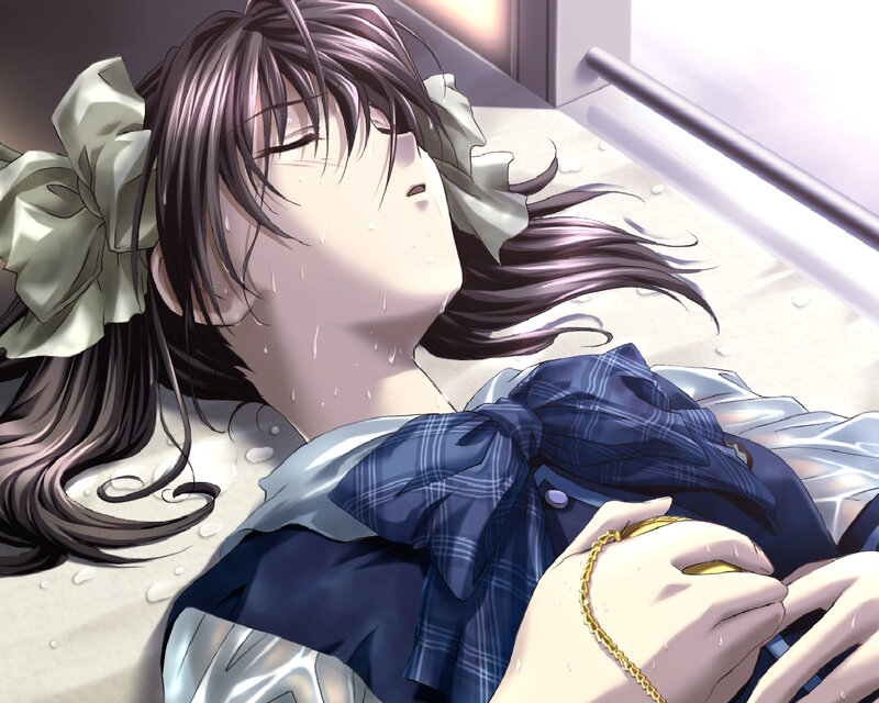 Anime Girl Lying Down — Blue, Dramatic, Hair Bow