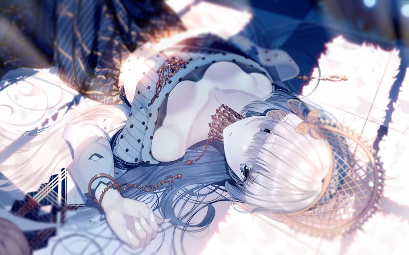 Anime Girl Lying Down — Blue, Dreamy