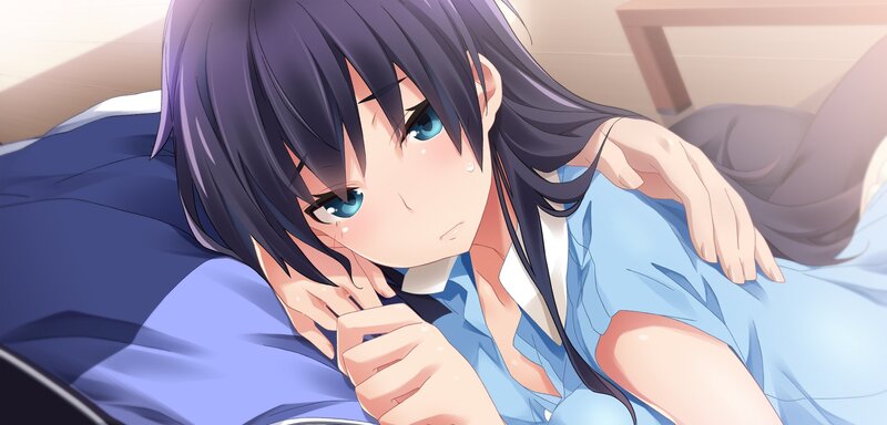 Anime Girl Lying Down — Blue, Melancholic, Morning, Bed