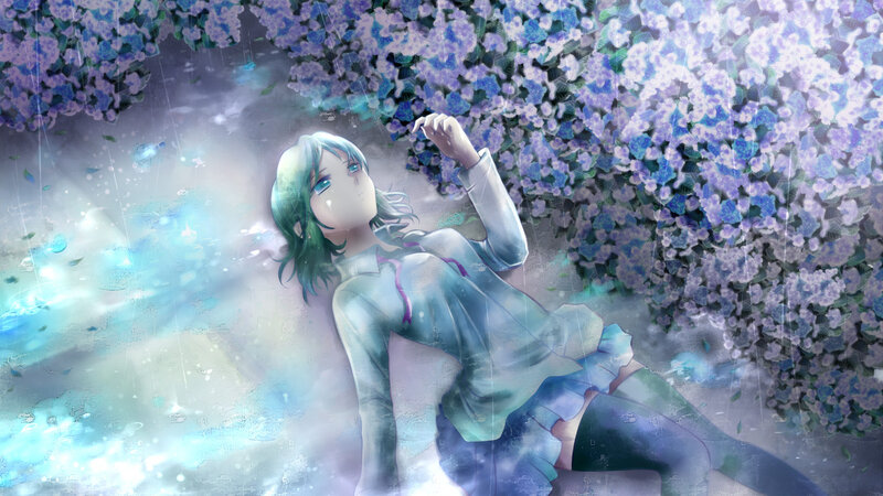 Anime Girl Lying Down — Blue, Serene, Night, Digital Art