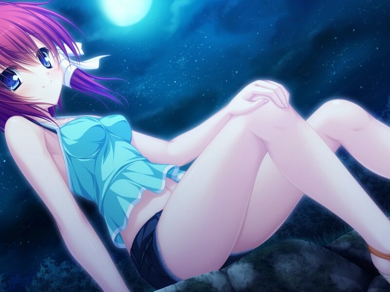 Anime Girl Lying Down — Blue, Serene, Night, Moon