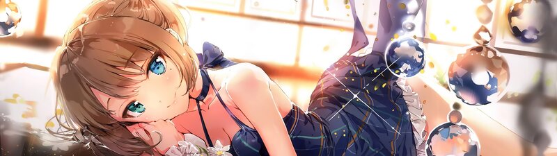 Anime Girl Lying Down — Brown, Calm, Afternoon, Blue Dress