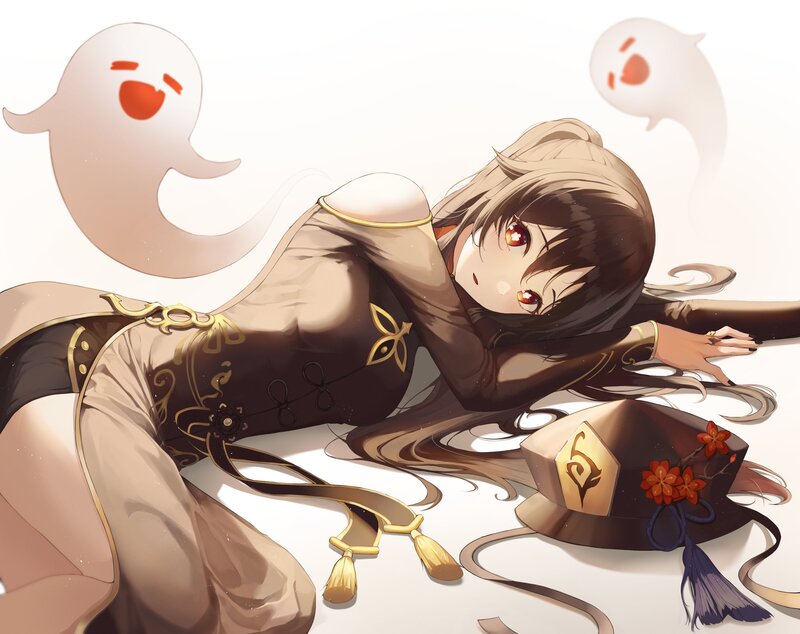 Anime Girl Lying Down — Brown, Calm, Digital Art, Ghosts