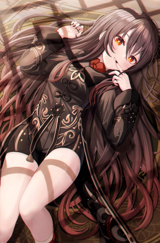 Anime Girl Lying Down — Brown, Calm, Digital Art, Long Hair