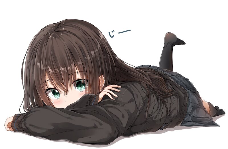 Anime Girl Lying Down — Brown, Calm, Green Eyes