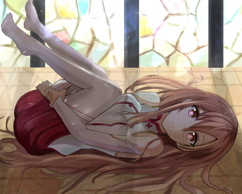Anime Girl Lying Down — Brown, Calm, Stained Glass