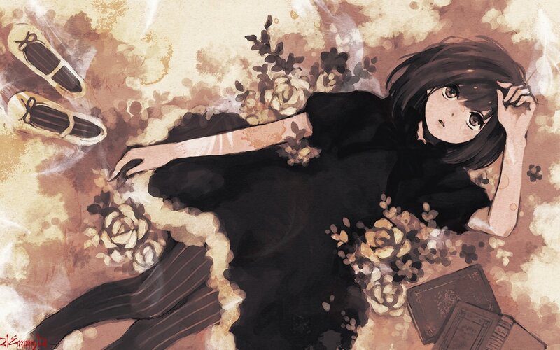 Anime Girl Lying Down — Brown, Dreamy