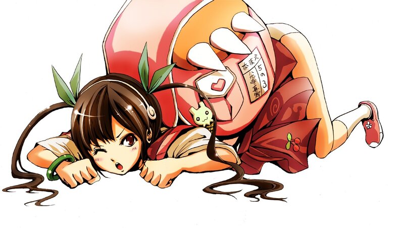 Anime Girl Lying Down — Brown, Playful, Manga, Bamboo Leaves