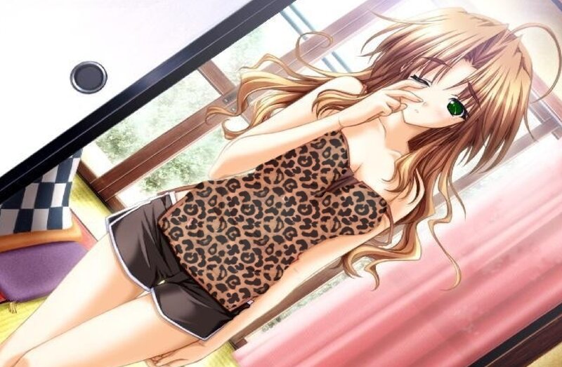 Anime Girl Lying Down — Brown, Relaxed, Afternoon, Leopard Print Top
