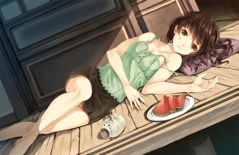 Anime Girl Lying Down — Brown, Relaxed, Afternoon