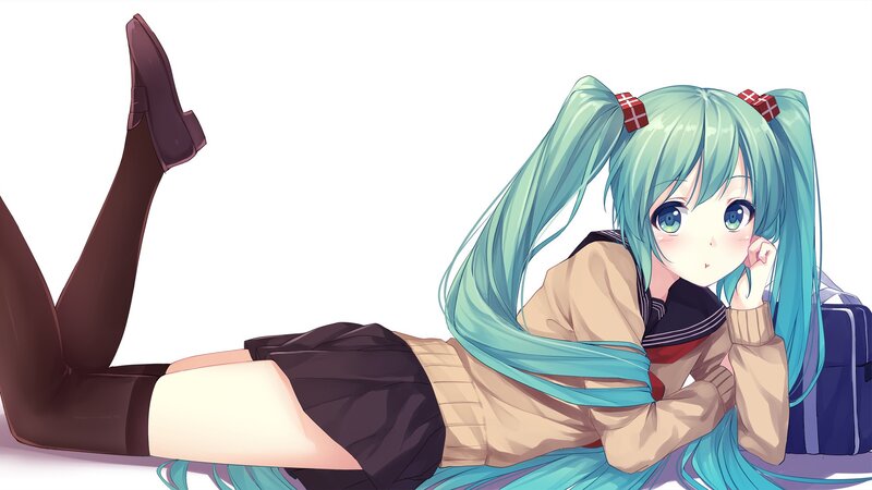 Anime Girl Lying Down — Cyan, Calm