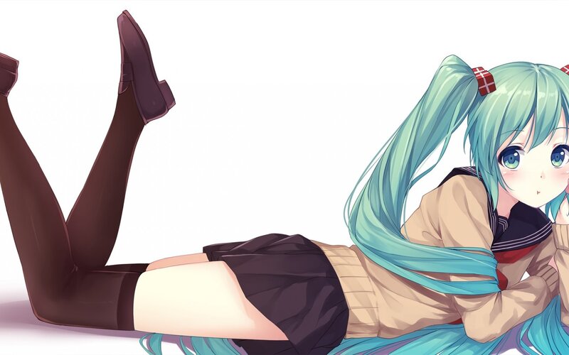 Anime Girl Lying Down — Cyan, Playful