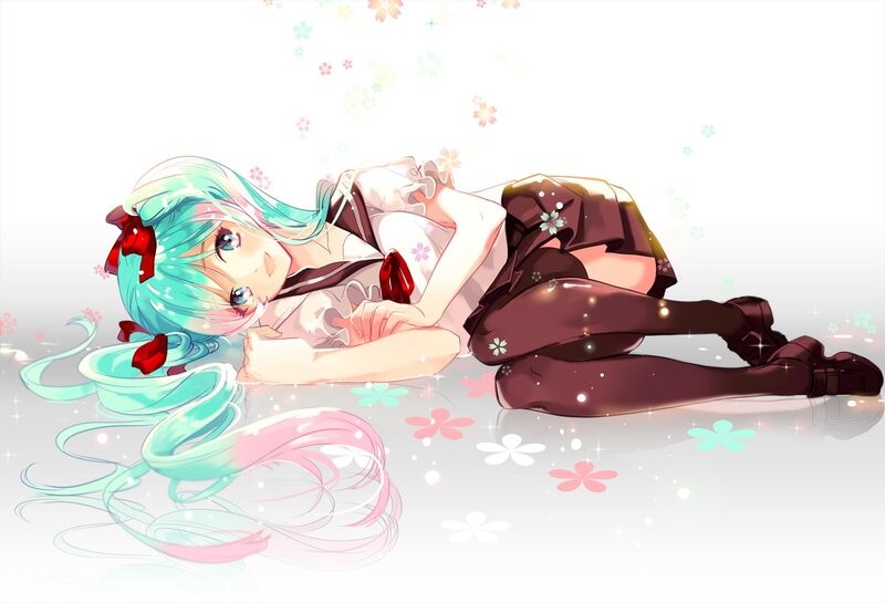 Anime Girl Lying Down — Cyan, Serene