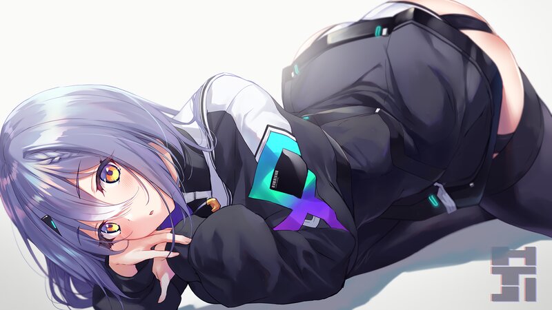 Anime Girl Lying Down — Gray, Calm, Digital Art, Silver Hair