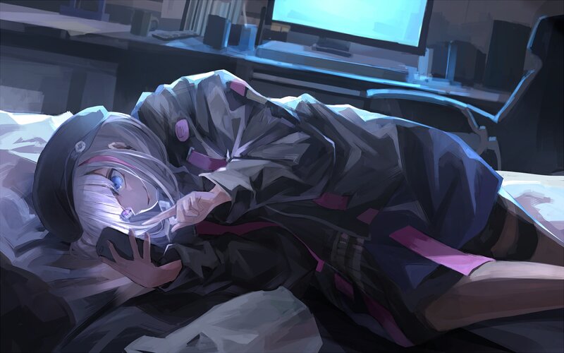 Anime Girl Lying Down — Gray, Calm, Night