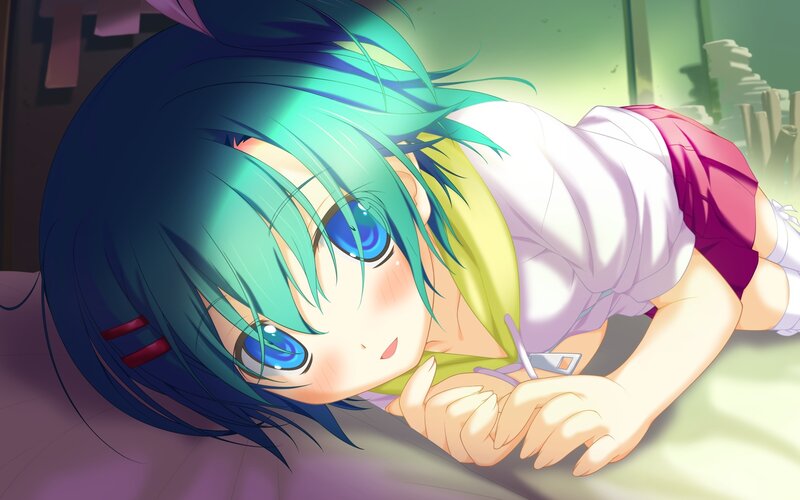 Anime Girl Lying Down — Green, Calm, Morning
