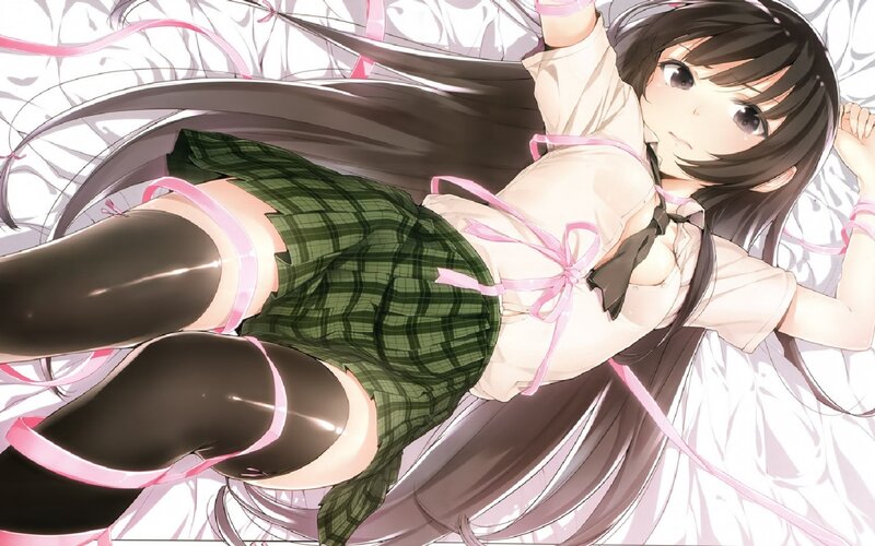 Anime Girl Lying Down — Green, Calm, School Uniform