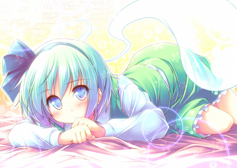 Anime Girl Lying Down — Green, Dreamy