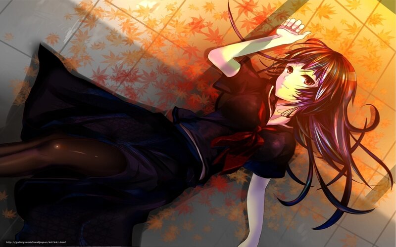 Anime Girl Lying Down — Orange, Dramatic, Autumn, Digital Art