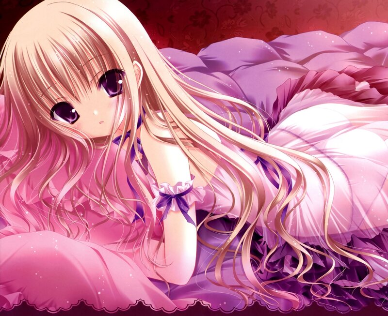 Anime Girl Lying Down — Pink, Calm, Bed, Pillow