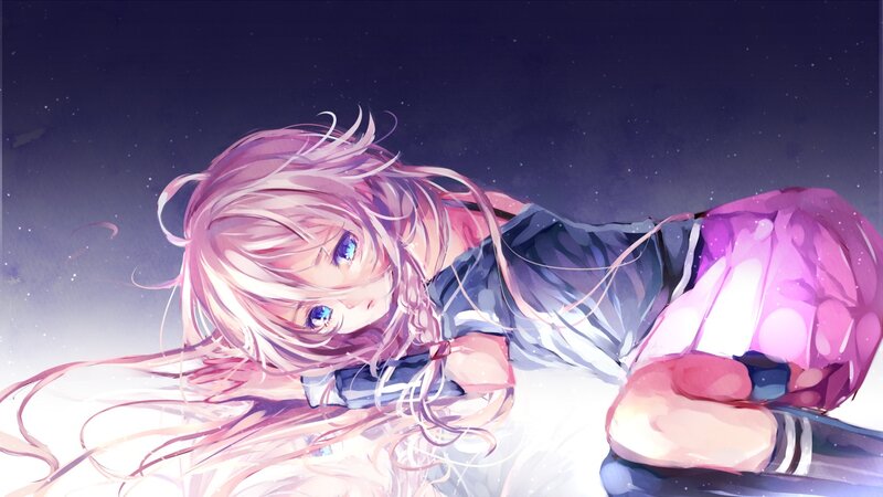Anime Girl Lying Down — Pink, Calm, Night