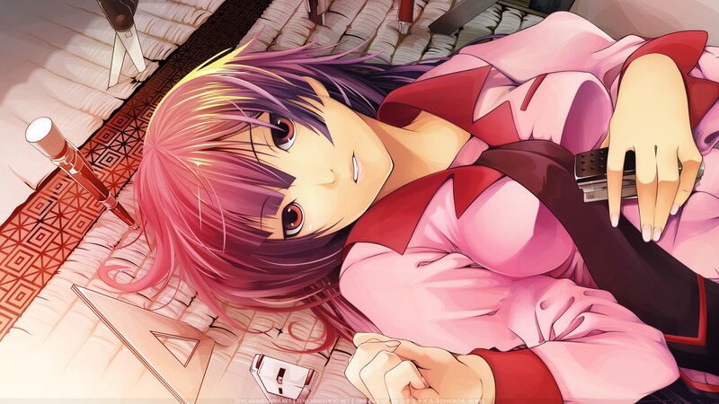 Anime Girl Lying Down — Pink, Calm, Scissors