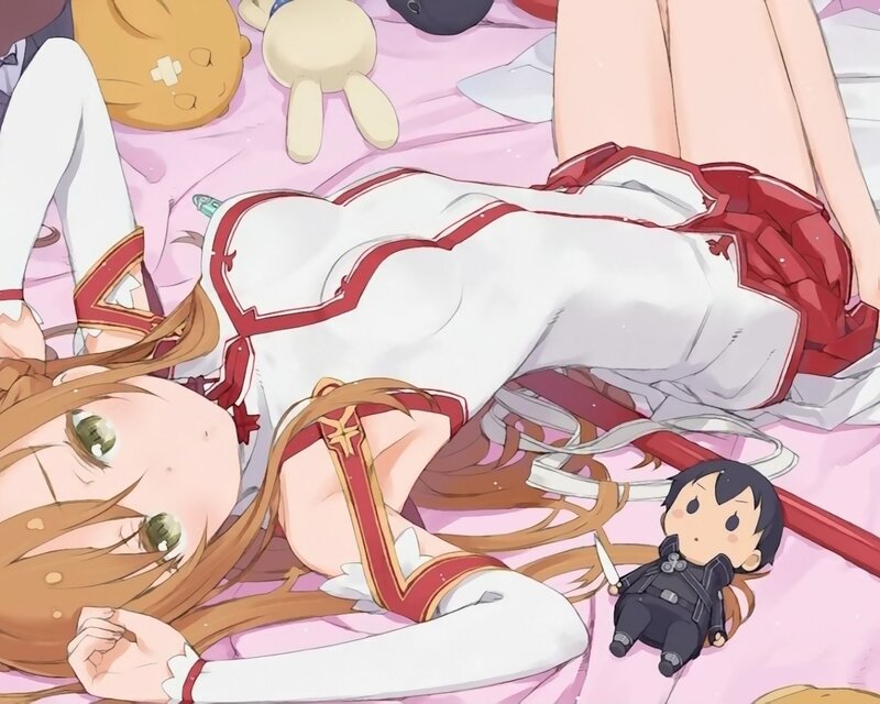 Anime Girl Lying Down — Pink, Calm, Stuffed Animals