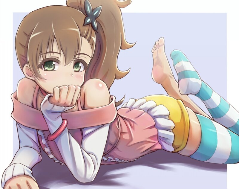 Anime Girl Lying Down — Pink, Playful, Green Eyes