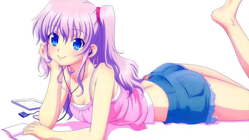 Anime Girl Lying Down — Pink, Relaxed, Headphones