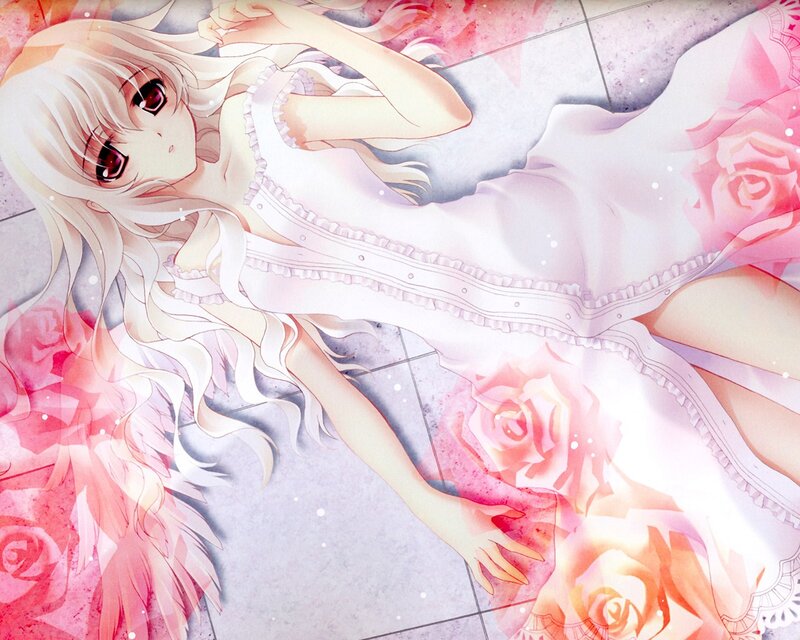 Anime Girl Lying Down — Pink, Serene, Roses