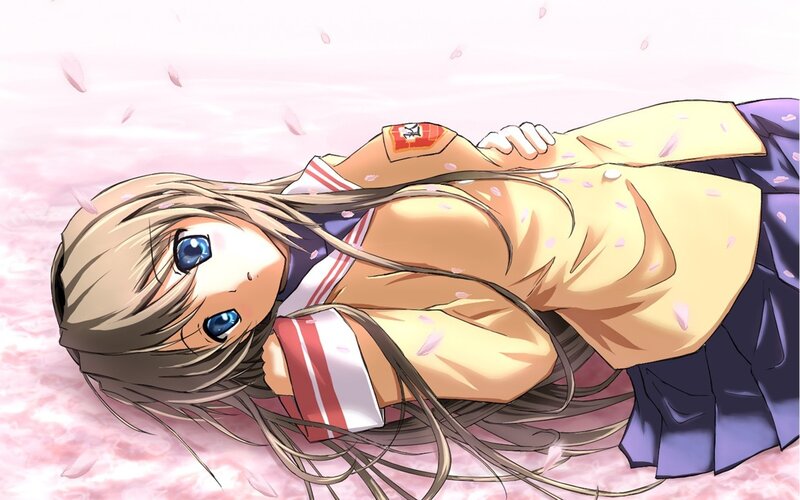 Anime Girl Lying Down — Pink, Serene, Spring, Sakura Petals