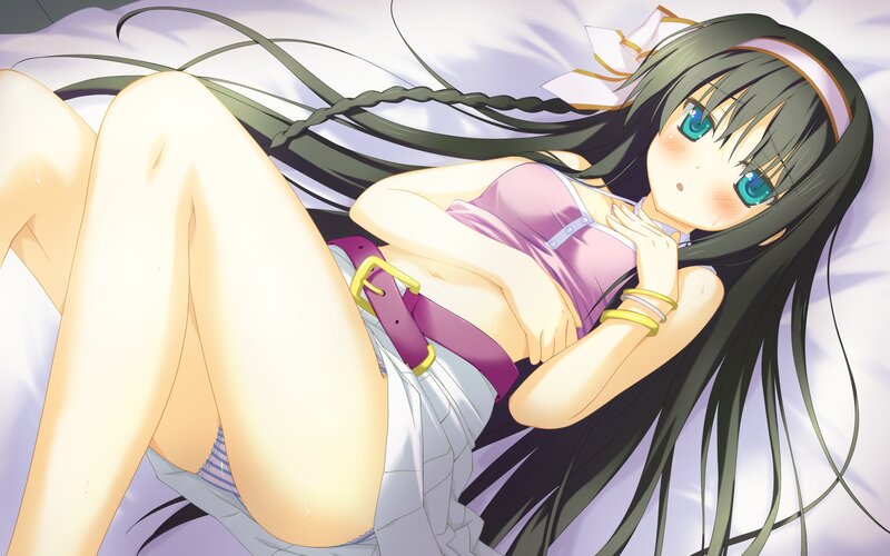Anime Girl Lying Down — Purple, Calm, Bed, Long Hair, Blue Eyes