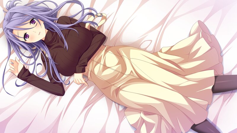 Anime Girl Lying Down — Purple, Calm, Bed, Long Hair
