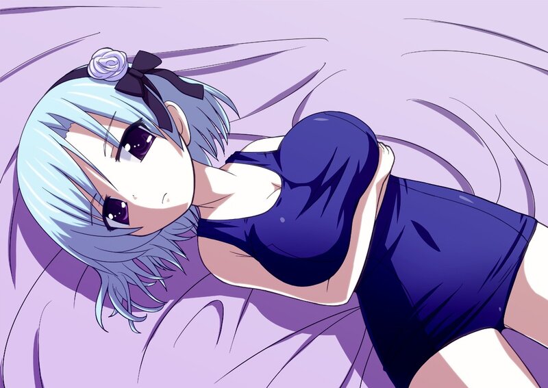 Anime Girl Lying Down — Purple, Calm, Blue Hair