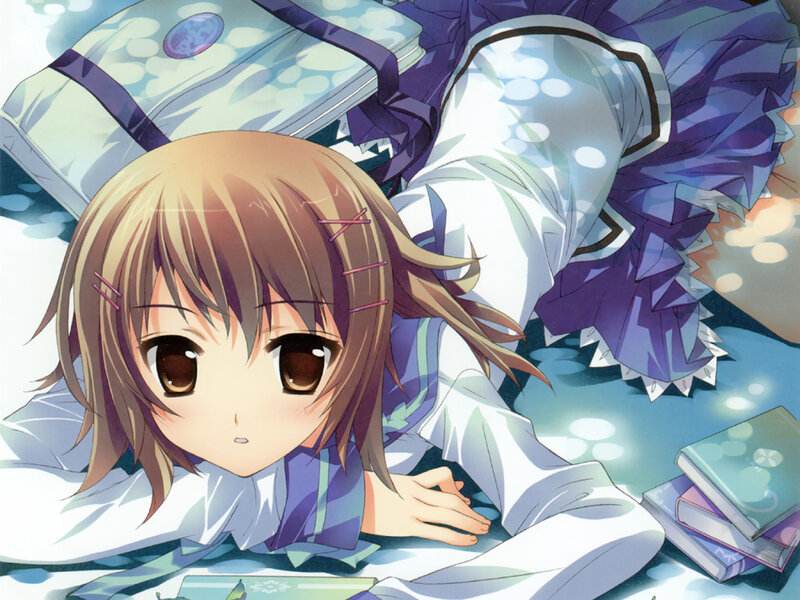 Anime Girl Lying Down — Purple, Calm, Books