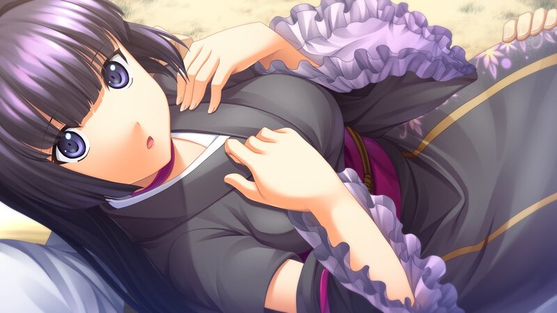 Anime Girl Lying Down — Purple, Calm, Dress, Ruffles