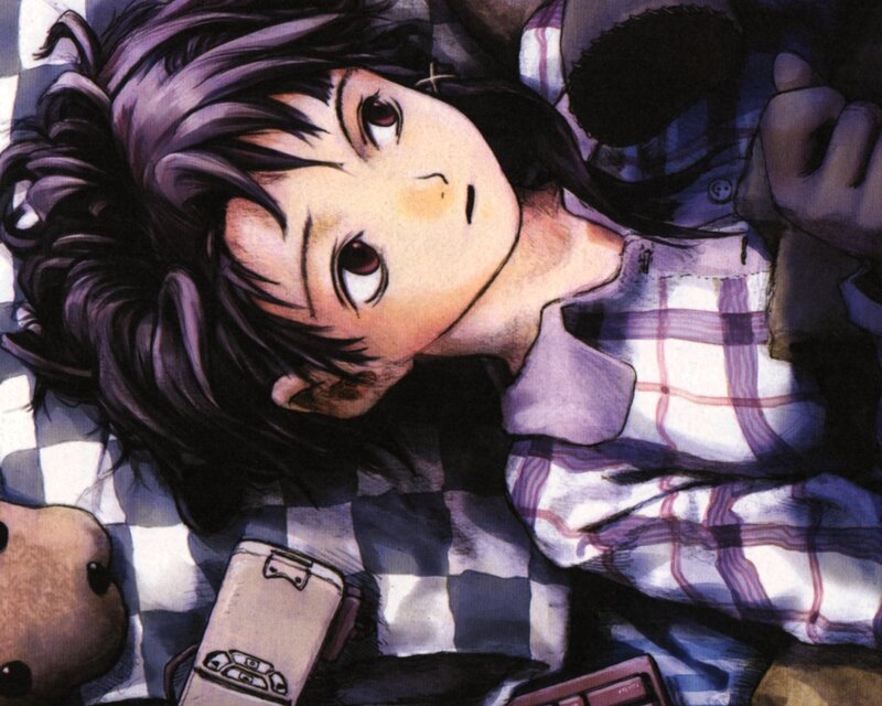 Anime Girl Lying Down — Purple, Calm, Manga, Plaid Shirt