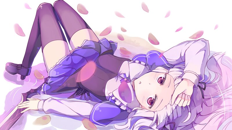 Anime Girl Lying Down — Purple, Calm, Spring