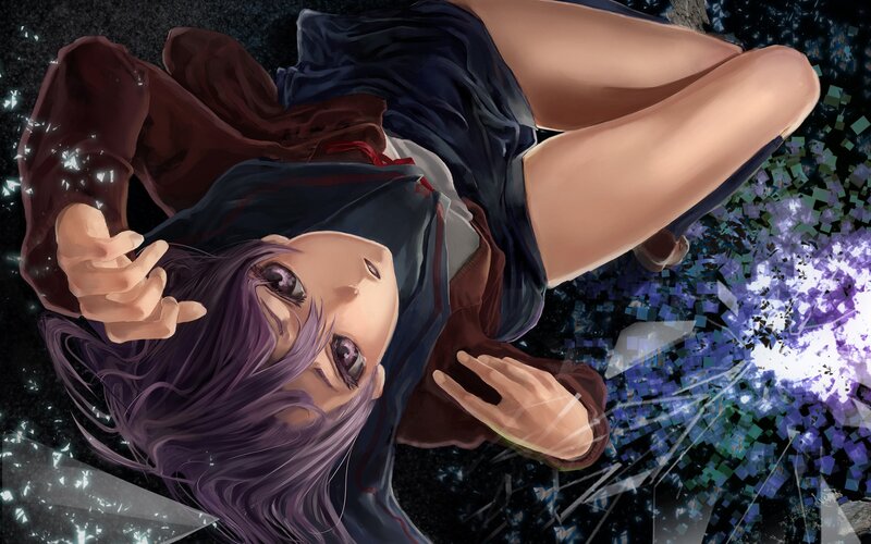 Anime Girl Lying Down — Purple, Dramatic, Digital Art, Purple Hair